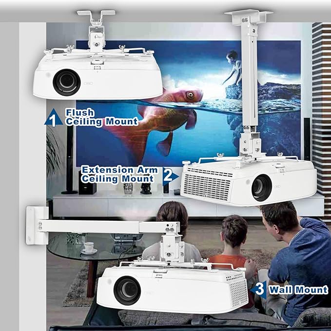 Adjustable Projector Ceiling/Wall Mount - 3-in-1 Universal Bracket for Projector Mounting, Universal Height Adjustable Mount Holder with Extension Pole
