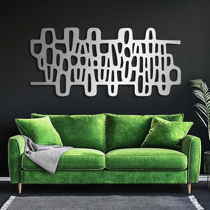 Abstract Geometric Metal Wall Art, Modern Circles Metal Decor, Minimalist Line Art, Long Narrow Sign, Luxury Modern Artwork for Living Room, Farmhouse, Office (Gold, 48"x22" | 121x55cm)