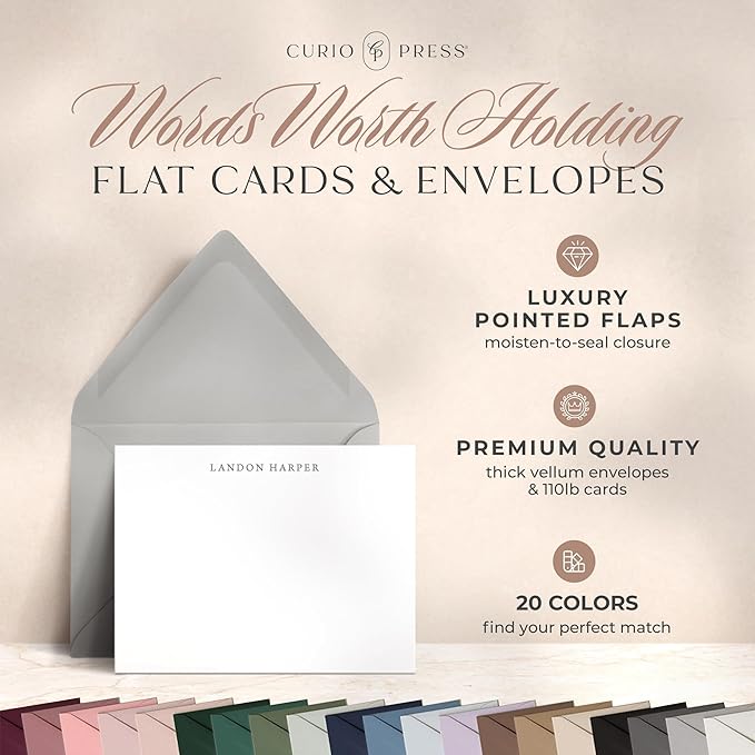 Personalized Stationery for Women & Men - A2 Flat Card with Custom Notecards, Handmade Personalized Note Cards with Envelopes and Name, Thank You Custom Stationery - Simplicity Flat