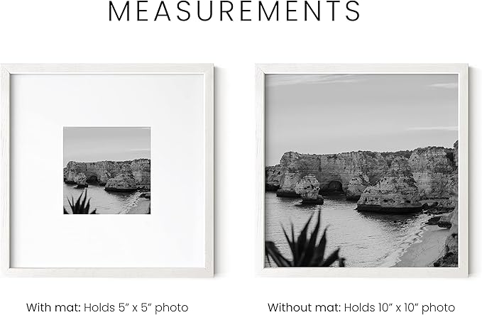 HAUS AND HUES White Oak Wood 10x10 Picture Frames - Set of 3, Square Frames with Mat, Minimalist White Frames for Posters and Photos (10x10 in, White, Set of 3)