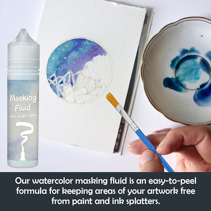 120ml Blue Masking Fluid for Watercolor Painting Kit, Fast Drying Easy Peel Use, Watercolor Masking Fluid Prevent staining Keeps Areas Colorless