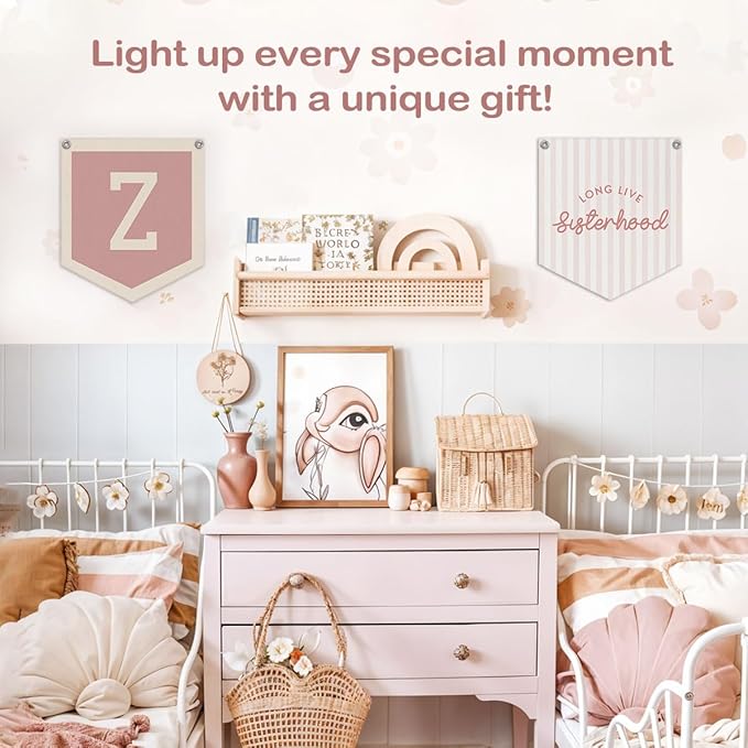 Lacama Pink Initial Personalized Preppy Banner, Baby Shower Decor Gifts, Wall Decor for Women Teen Girl, Vintage Room Decor Toddler Room Bedroom Playroom Front Door Birthday Gift(Z)