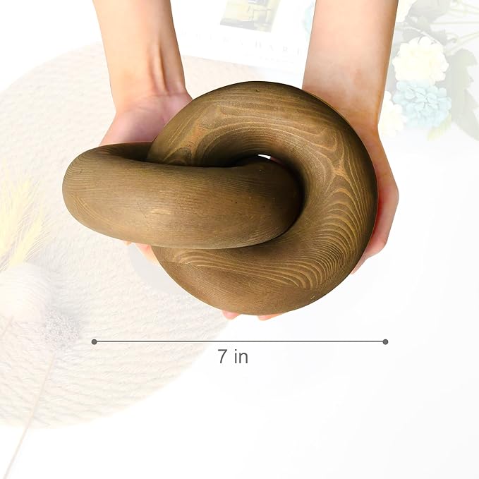 YiLiiod Wood kont Decor Coffee Table Decor for Living Room, Wood Chain Link Decor, Hand Carved Decoration for Home, Modern Farmhouse, Boho and Shelf Object, Brown, YLUS-YH001