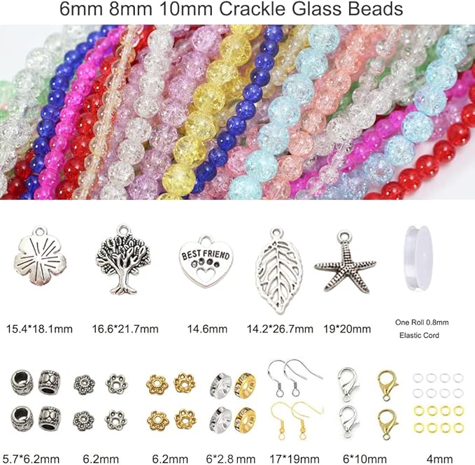 Pamir Tong 848PCS Crackle Glass Round Beads - 6mm 8mm 10mm Imitative Jade for Jewelry Making, Earrings, Necklaces, and DIY Crafts