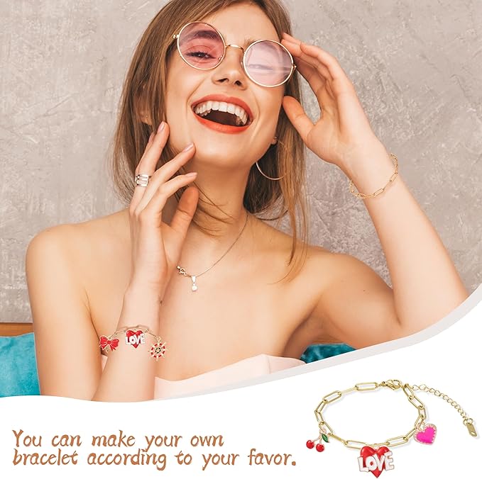 15PCS 18K Gold Plated 6.3Inch Paperclip Chain Bracelets Kit Stainless Steel Adjustable Charm Bracelets with Lobster Clasps for DIY Jewelry Making
