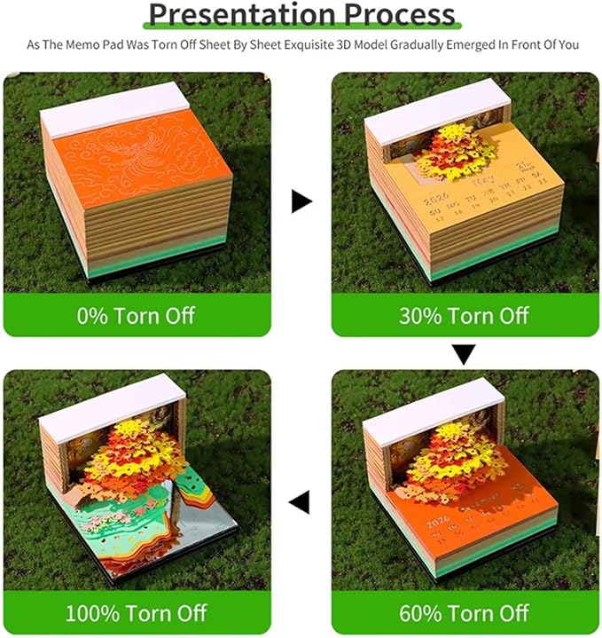 Time Piece Calendar 2026,3D Tree Tear-Away Memo Pad Creative Desk Calendars,3D Notepad Paper Carving Art Sticky Notes,3D Calendar 2026 Suitable for Room and Office Desktop Decoration