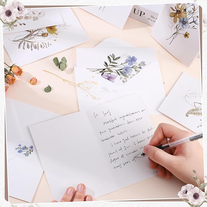 Blank Cards and Envelopes, 40 Pack Blank Note Cards 4x6 in Elegant Floral Greeting Card with Sealing Stickers, Note Card and Envelopes Stationary Set for All Occasions (10 Floral Designs)