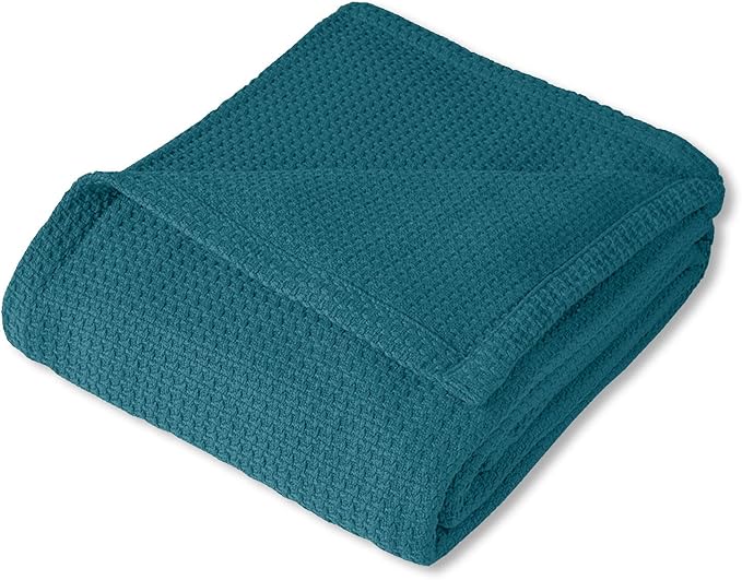 100% Fine Cotton Blanket Luxurious Weave Stylish Design Soft and Comfortable All Season Warmth, Full/Queen, Teal (Pack of 6)