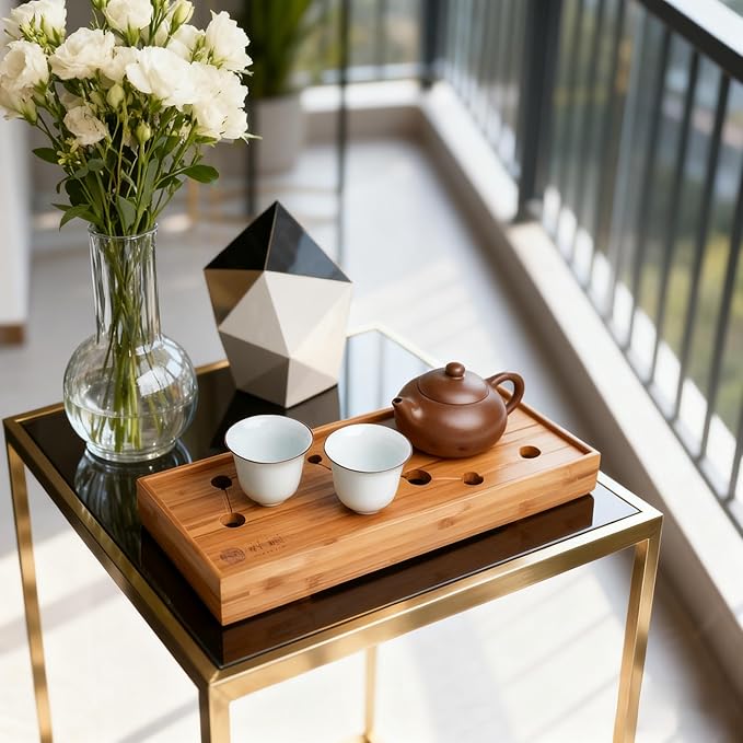 Bamboo Tea Tray Japanese Tea Set Chinese Kungfu Serving Vintage kuangfu Tray 11x4.6x1.38 inches Vintage Chinese Kungfu Tea Tray Gongfu Water Storage Table