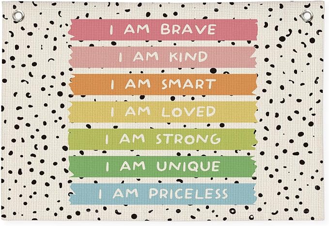 Positive Affirmations Wall Decor, Calming Corner Toddler Reading Nook for Kids, Inspirational Canvas Banner Wall Hanging Banner Flag Decor for Classroom Homeschool Decor