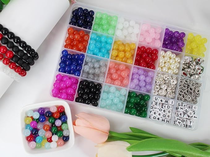 PAMIR TONG 1000pcs 8MM Glass Bead Sets for Jewelry Making Kit Bracelets Beads Supplies,Imitative Jade Beads Crystal Spacer Beads Bracelet Loose Bead Sets for Jewelry Making DIY Crafts
