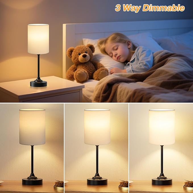 Dicoool Touch Bedside Table Lamps for Bedroom - 3 Way Dimmable Black Nightstand Lamp, Small Desk Lamp for Office, Living Room, Dorm Room, Reading
