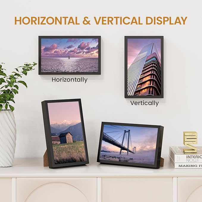 5x8 Aluminum Metal Picture Frame,Tempered Glass Black Photo Frame 5x8 for Family Photo,Posters,Art,Document to Wall Mount Horizontally or Vertically