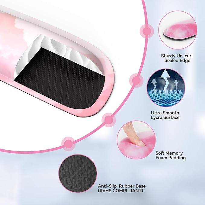 TECKNET Keyboard Wrist Rest and Mouse Pad with Wrist Support, Memory Foam Set for Computer/Laptop/Mac, Lightweight for Easy Typing & Pain Relief Ergonomic Mousepad (Pink Flower)
