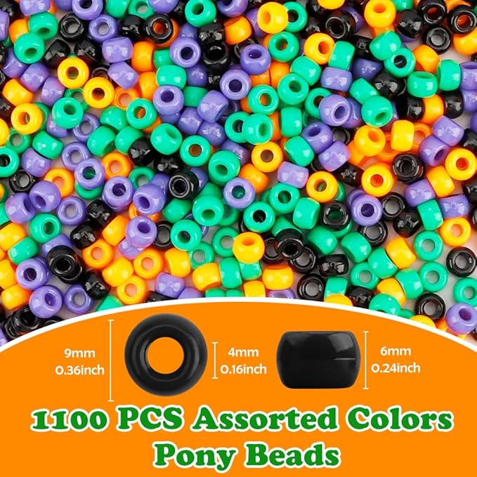 1100 PCS Halloween Pony Beads,Halloween Craft Beads for Bracelet Jewelry Making,Hair Bulk Bracelet,KandiBeads,Cuentas para Pulseras