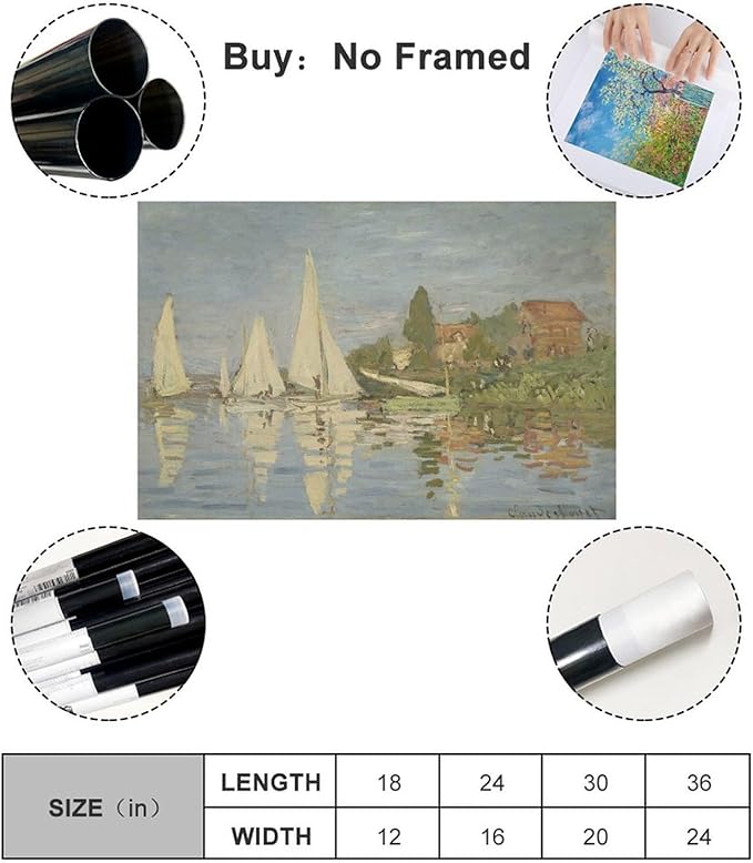 CFIOZYOS 40+ Monet Famous Print Posters Regattas at Argenteuil by Claude Monet Impressionism Poster for Teen Boys Room Wall Art Canvas Painting Print Unframe 20×30inch(50×75cm)
