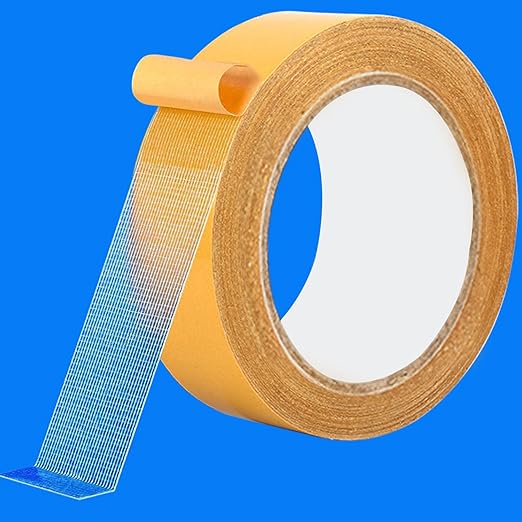 Double Sided Fabric Tape Heavy Duty Mounting Tape 1" x 33FT Resistente Clear Super Stick Tape with Fiberglass Mesh High Tack Strong Adhesive for Clothes Carpet Arts