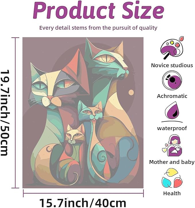 Adult Digital Painting Kit,Animal Digital Painting for Home Wall Decoration and Gifts,Abstract Four Black Cats Beginner DIY Acrylic Watercolor Oil Painting (16x20 inches)