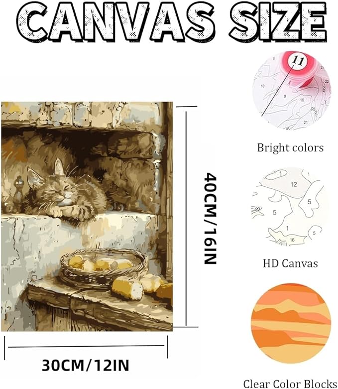 Mosaflare Paint by Numbers for Adults Beginner, Sleeping Cat Adult Paint by Number Kits on Canvas, DIY Acrylic Oil Easy Painting by Numbers for Home Wall Decor 12X16 inch (Without Frame)