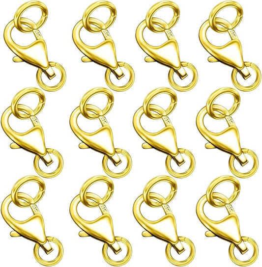 14K Gold Plated 925 Sterling Silver Lobster Claw Clasp with Closed Jump Rings,Necklace Clasps and Closures Suitable for Jewelry Making Necklaces Bracelet Made in Italy