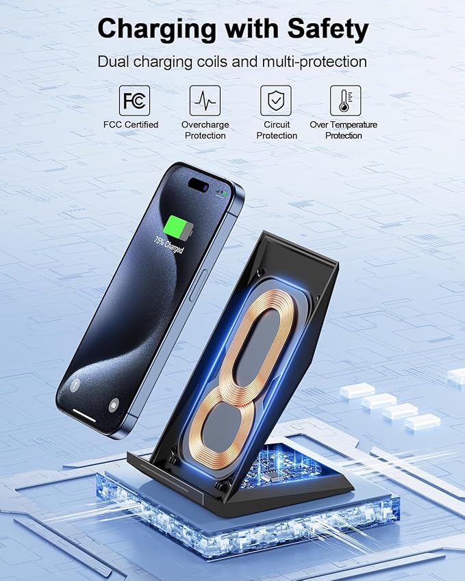 NANAMI Fast Wireless Charger with USB Phone Charger, Qi Certified Charging Stand with 20W PD Adapter for iPhone 17/17 Pro/17 Pro Max/16/16 Plus/15/14/13/12,10W for Samsung Galaxy S25/S24/S23/S22/S21