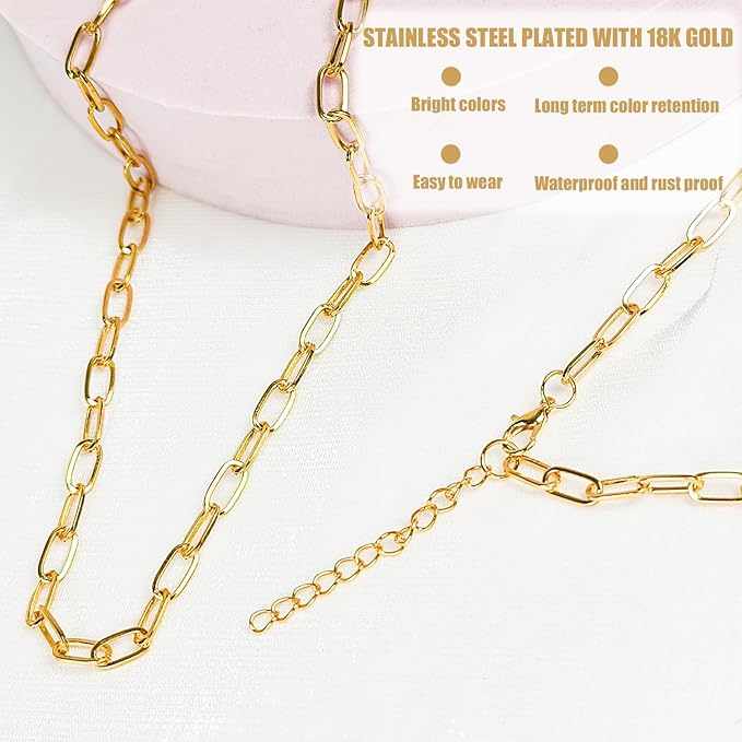 10 Pcs Chain Charm Necklace Bracelets Kit,DIY Paperclip Link Chain Necklaces with Lobster Clasps for Jewelry Making