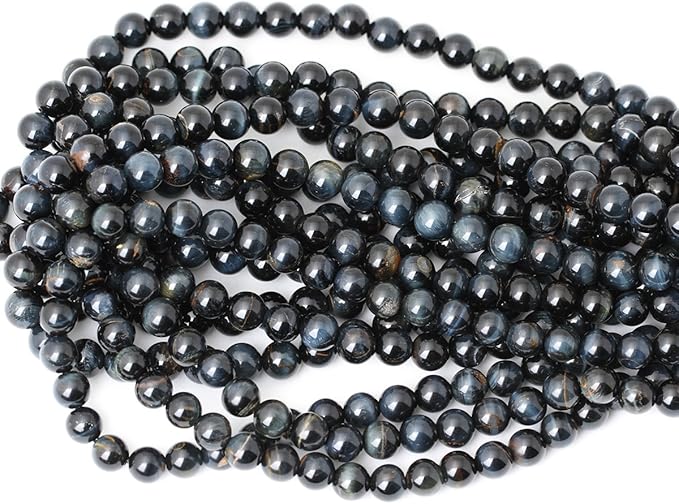 45PCS 8mm Natural Blue Tiger Eye Gemstone Round Loose Beads for Jewelry Making DIY Findings 1 Strand 15"