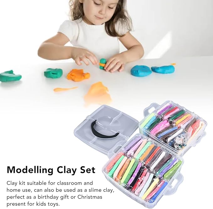 50 Colours Modelling Clay Set, Polymer Clay Starter Kit for Kids, Soft and Easy to Mould Air Dry Clay with 5 Sculpting Tools, Safe Non Art Craft Supplies for Children Over 3