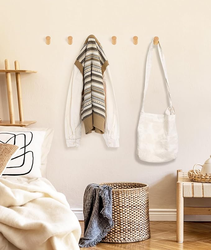 Wood Wall Hooks for Hanging, 4 Pack Hat Hook for Walls, Coat Hook Wall Mount, Backpack Hooks for Walls, Bathroom Towel Hanger (Natural)