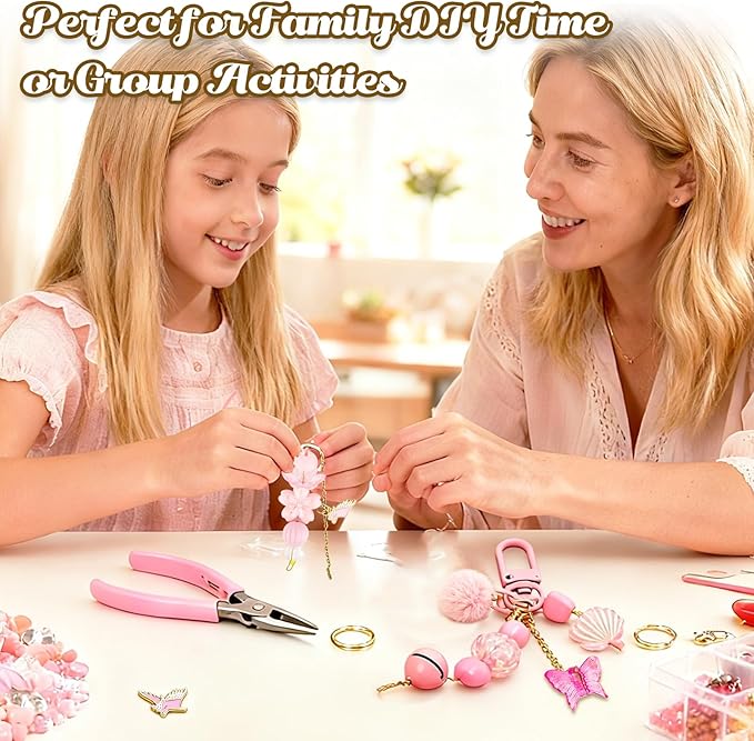 Ecoofor 249 Pcs Keychain Making Kit for Kids & Adults – Includes 15 Keychain Clips, 16.4 Feet Chains, 100 Charms, Beading Accessories, Jewelry Pliers – DIY Bag Charms & Jewelry Craft Kit Supplies
