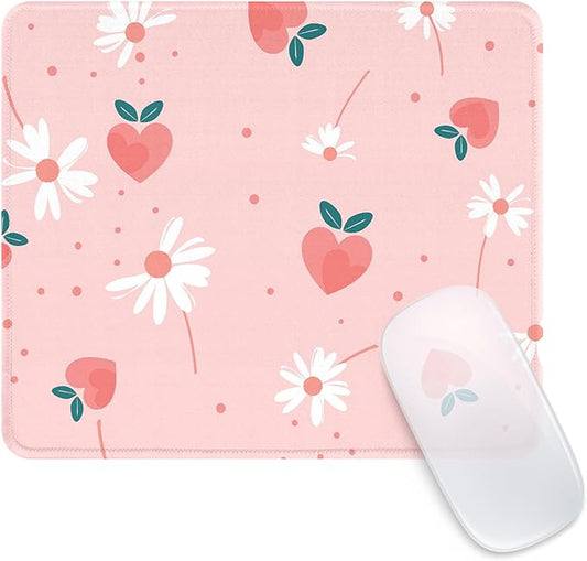 Seorsok Square Cute Funny Mouse Pad,Office Home Personalized Premium-Textured Mouse Mat Design,Waterproof Mouse pad,Non-Slip Rubber Base,Pink Peach and Flower