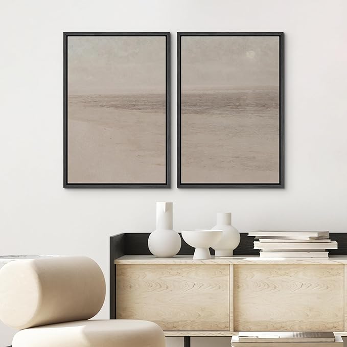 SIGNWIN Framed Canvas Print Wall Art Set Soft Abstract Landscape Cool and Neutral Tones Modern Minimalism Decorative Nordic for Living Room, Bedroom, Office - 24"x36"x2 Black
