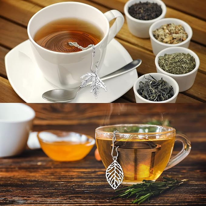 3 Sets Tea Infusers Steeper for Loose Leaf Tea Holder Stainless Steel Tea Ball Mesh Strainer Filters with Drip Trays and Pendant(Forest Style)