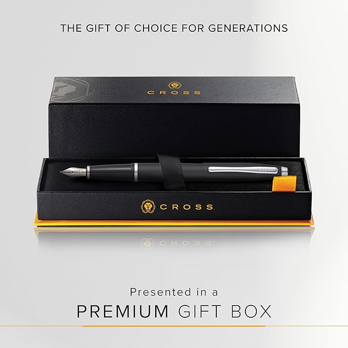 Cross Calais Refillable Fountain Presented in a Luxury Gift Box - Medium Point, Black Ink, Matte Black