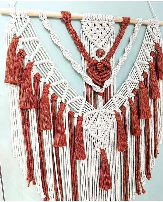 HARWAVE Macrame Wall Hanging, Handmade Boho Woven Wall Hanging with Tassel, Wall Decor for Bedroom Living Room Nursery Apartment (Purplish Red)