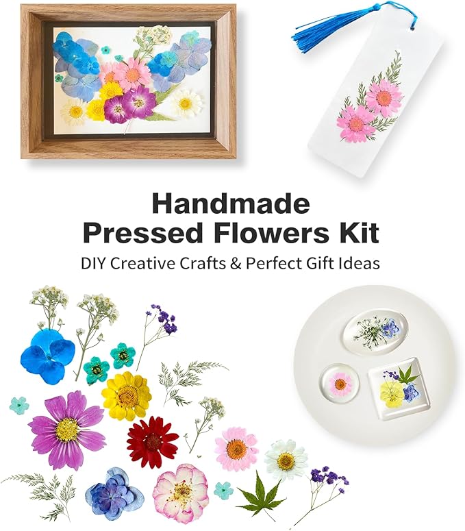 100 Pcs Dried Flowers for Crafts – Real Natural Pressed Flowers & Leaves with Tweezers for Resin, Jewelry, Scrapbooking, Candle & DIY Art