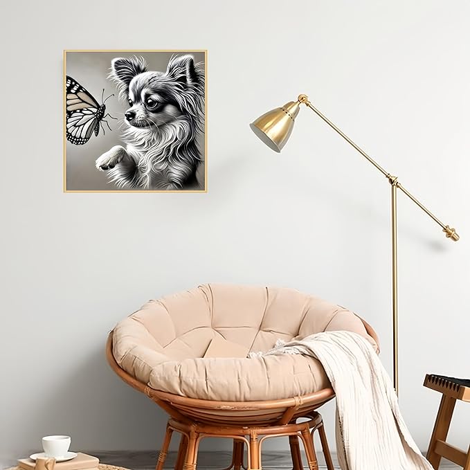 GXGLLPZBY Diamond Art Kits for Beginners,Cute Dog and Butterfly Diamond Painting Kits for Adult, 5D DIY Full Drill Paint by Diamonds Dot Gem Art Painting Kits,for Home Wall Decor 13.8X13.8inch