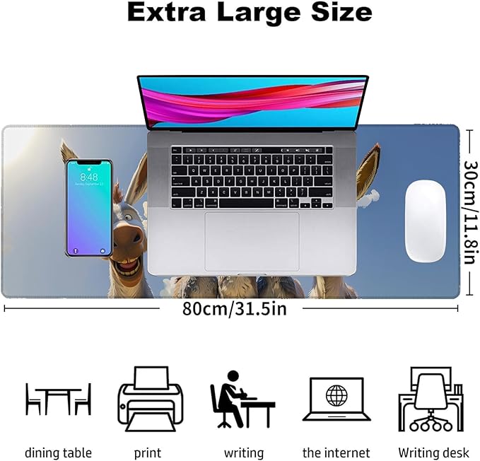 Funny Donkey Gaming Mouse Pad, Office Desk Mat, Anti-Slip Rubber Base Cool Aesthetic Mouse Pads for Computer Laptop Keyboard School Home Desktop Gamer Home Accessories Decor 31.5" x 11.8"