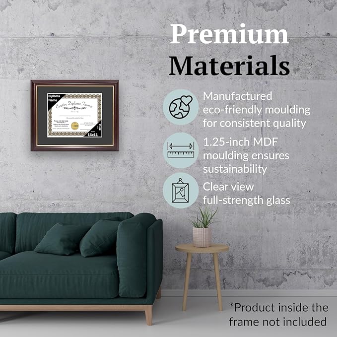 Creative Picture Frames 14x11 Mahogany Gold Rim Diploma Frame with White Mat Glass and Installed Wall Hangers | Frame Holds 16x20 Media without Mat