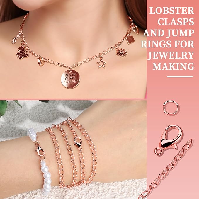 Teenitor 524PCS Key Chain Making Kit, Keychain Making Supplies Rose Gold Keychain Craft Supplies Key Chain Clips, Key Rings and Jump Rings for Jewelry Lanyard
