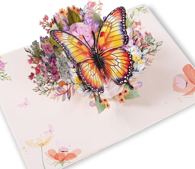 3D Bouquet Butterflys Gold Pop Up Thank you Card, Teacher Appreciation Card, Handmade Flowers Box Greeting Cards with Note and Envelope for New Year Anniversary Valentines