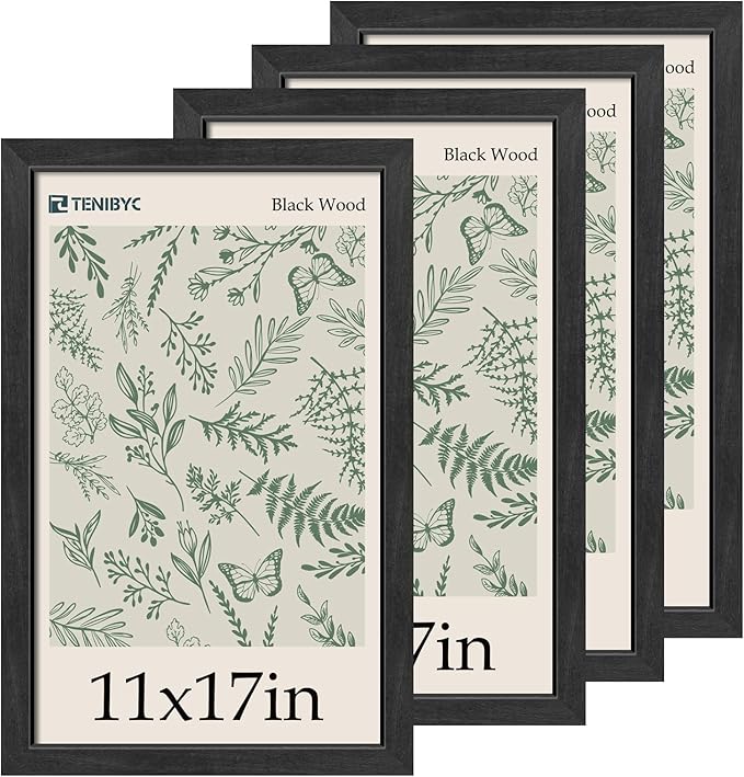Picture Frame 4 Pack - Solid Wood Poster Photo Frame - Woodgrain Series - Room, Office, Gallery, Studio Display - Wall Hanging