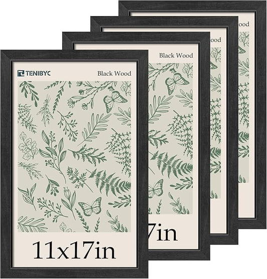 Picture Frame 4 Pack - Solid Wood Poster Photo Frame - Woodgrain Series - Room, Office, Gallery, Studio Display - Wall Hanging