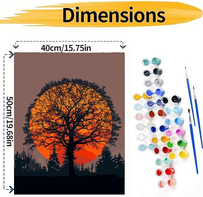 BYGFHLYW Paint by Numbers Kit for Adults, Sunset Landscape Adult Paint by Number Kits On Canvas, DIY Acrylic Oil Number Painting Kits for Beginners, Color by Numbers for Home Wall Decor 16x20Inch