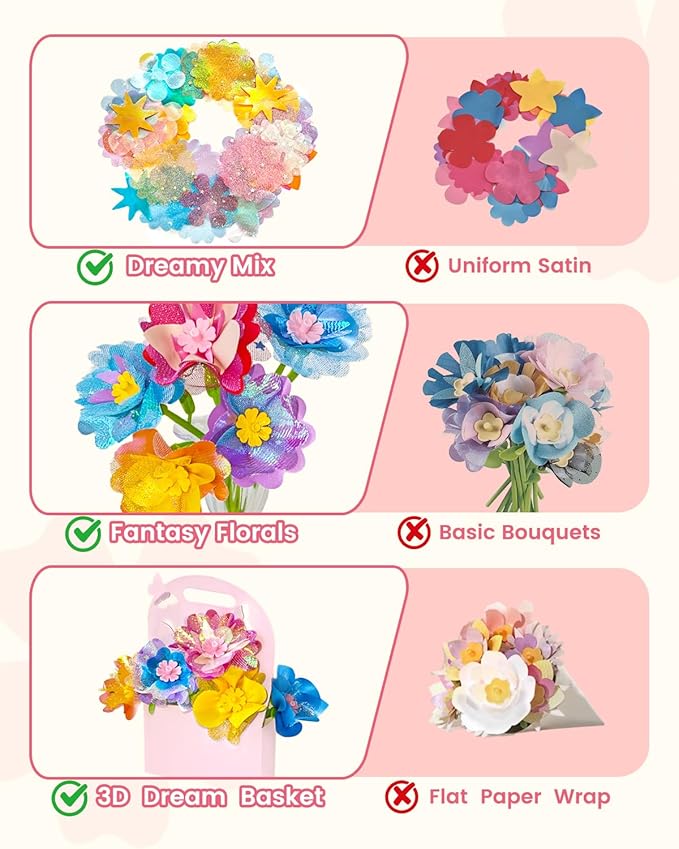 DIY Art Flower Toys Include Extra Accessories Set, Arts and Crafts Activity Kit for Kids, Flower Garden Building Toys for Girls, Birthday Gifts for 3 4 5 6 7 8 9 10 11 12 Year Old Girls(Green)