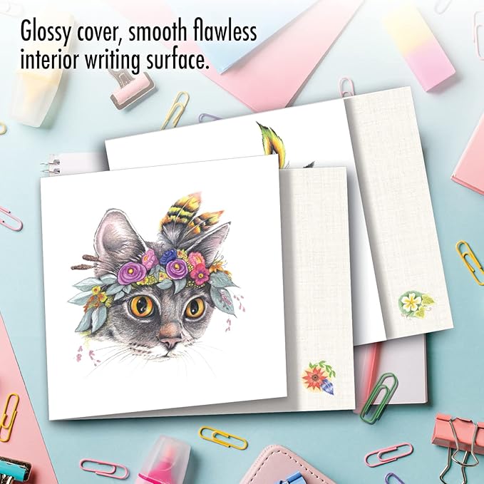 The Best Card Company - 10 All Occasion Blank Cat Cards (4 x 5.12 Inch) - Cute Assorted Bulk Card Set - Fabulous Felines AMQ5649OCB-B1x10