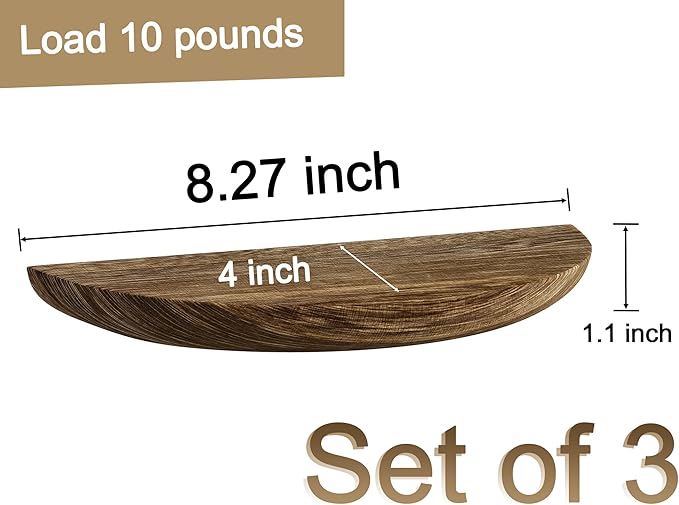 Solid Wood Half Round Rustic Floating Shelves, Natural Wood Wall Shelves, Elevate Your Space. Perfect for Living Rooms, Bathrooms, Bedrooms, Offices, Children's Rooms,Pictures Plants Books