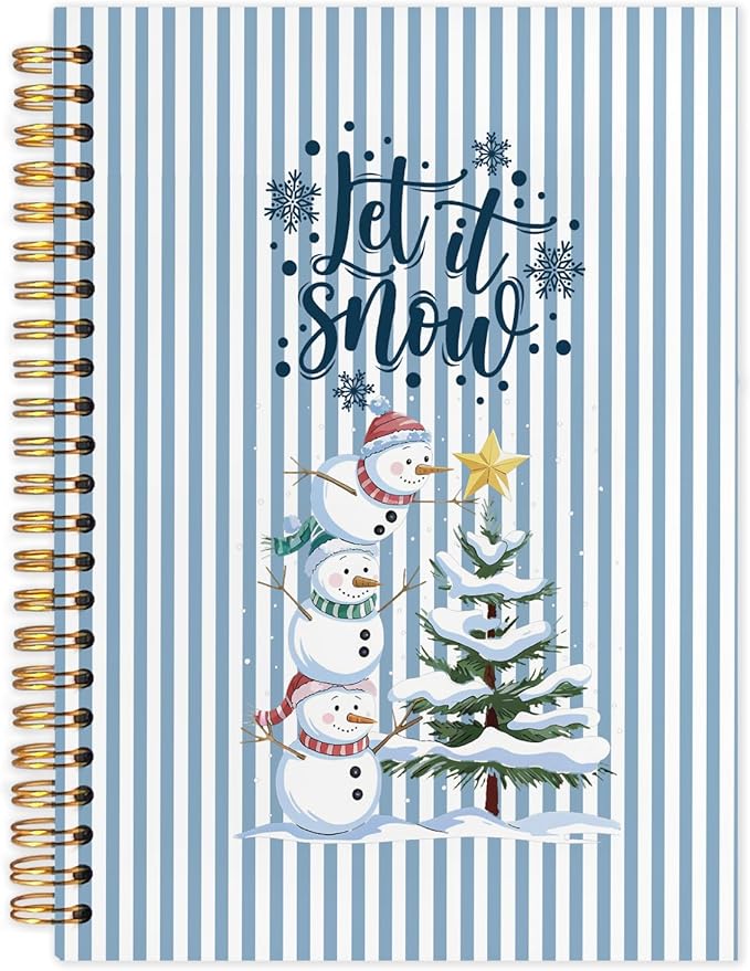 Blue Christmas Snowman Spiral Notebook, Winter Christmas Journal for School Office Supplies, Xmas Winter Aesthetic Holiday Hardcover Journal 5.5x8.3 Inch