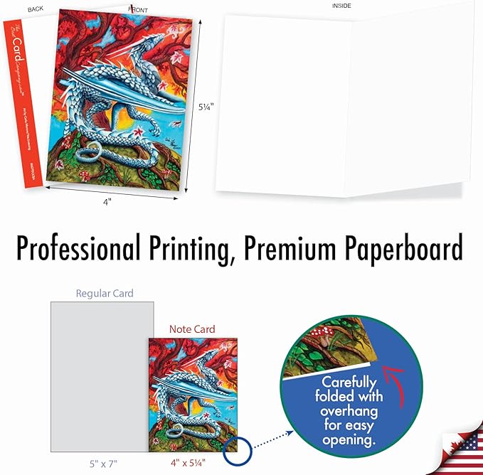 The Best Card Company - 10 Blank Note Cards (4 x 5.12 Inch) - Fun Mythical Fantasy Cards, Assorted Greetings Boxed - Dragon Dreams AM6293OCB-B1x10