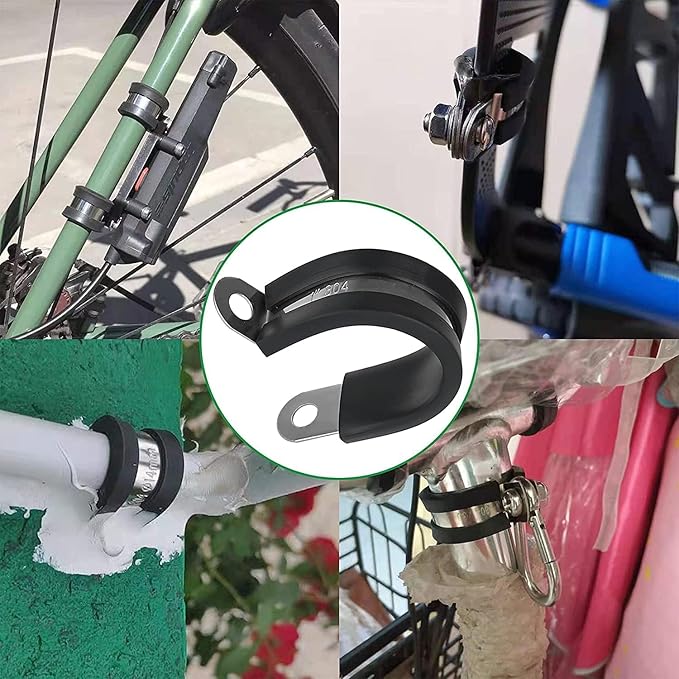 100PCS Cable Clamps 5/8 Inch 304 Stainless Steel Cable Clamps Rubber Coated Cushioned Insulated Cable Clamp,Automotive Wire Clamps,Pipe Clamps,Metal Clamp for Tube,Wire Cord Installation(16mm)